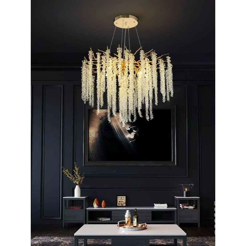 Candelabru Metal Auriu Cristal 9xE14 D600mm