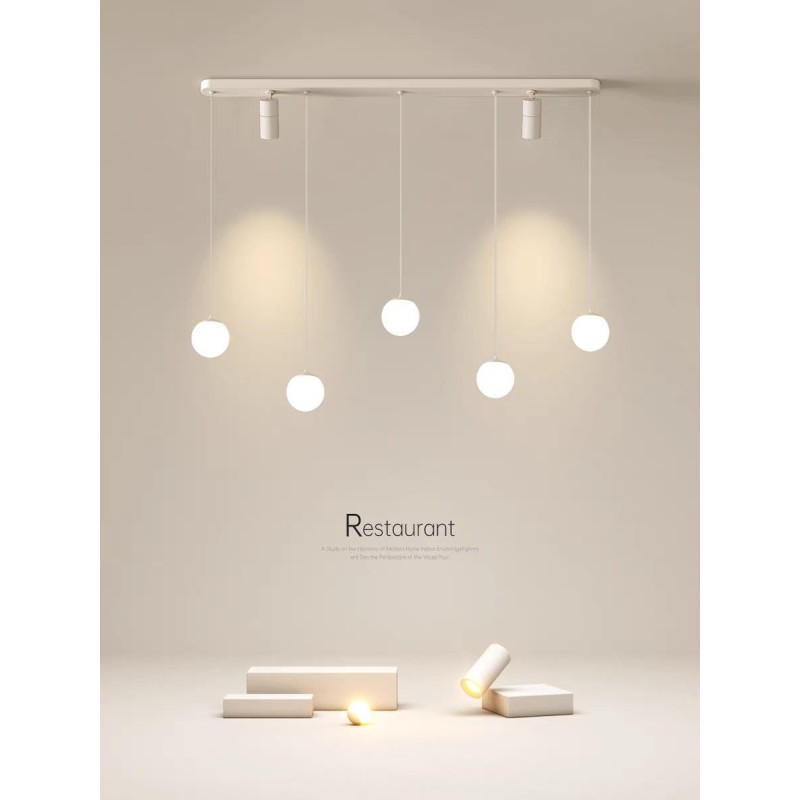 Lampa Suspendata Alb LED Cu 5 Glob Alb Mat 56w Cu Telecomanda
