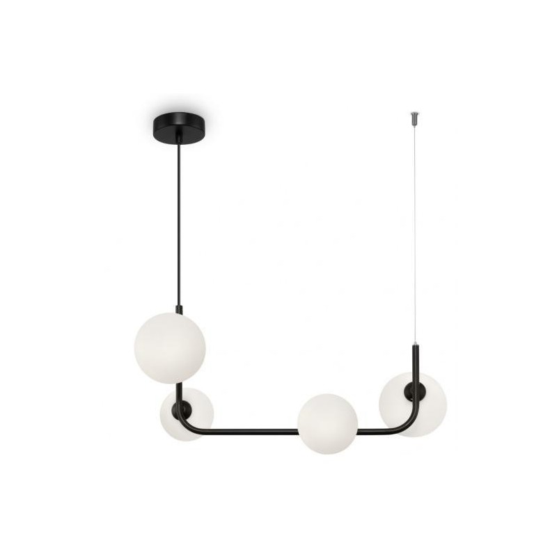 Lampa Suspendata Negru Cu 4 Glob Alb Mat E27x4