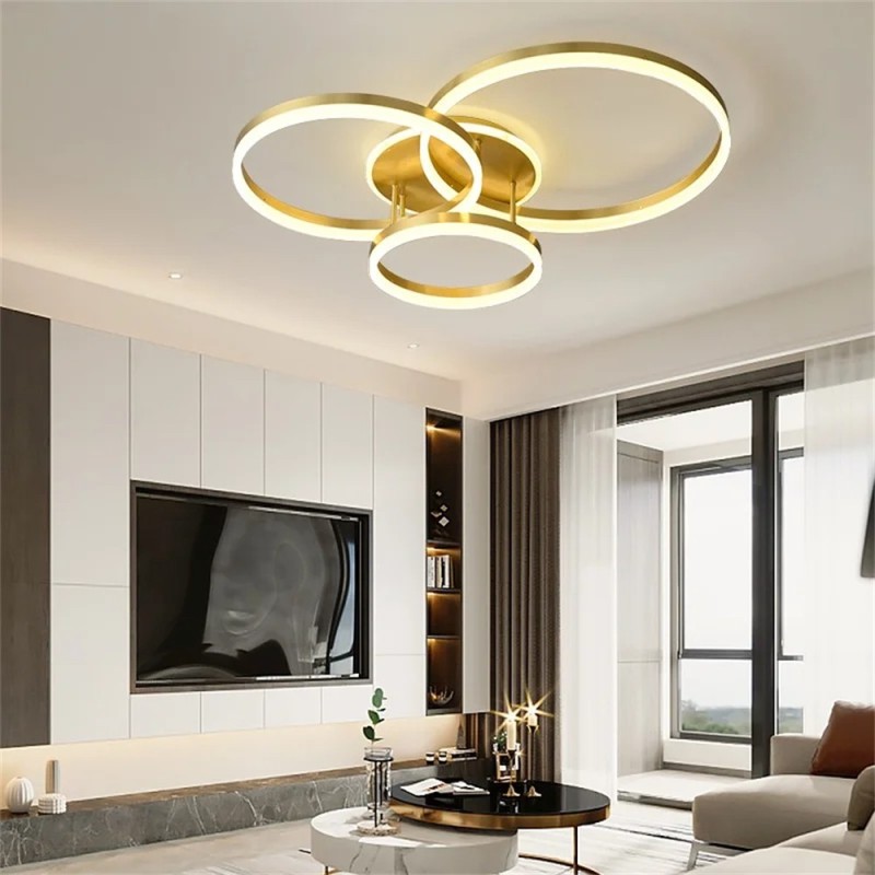 Lustra LED 160W Auriu 3 cecuri 40cm+30cm+25cm cu Telecomanda wifi  2.4G lumina/rece/calda/neutra intensitate reglabila