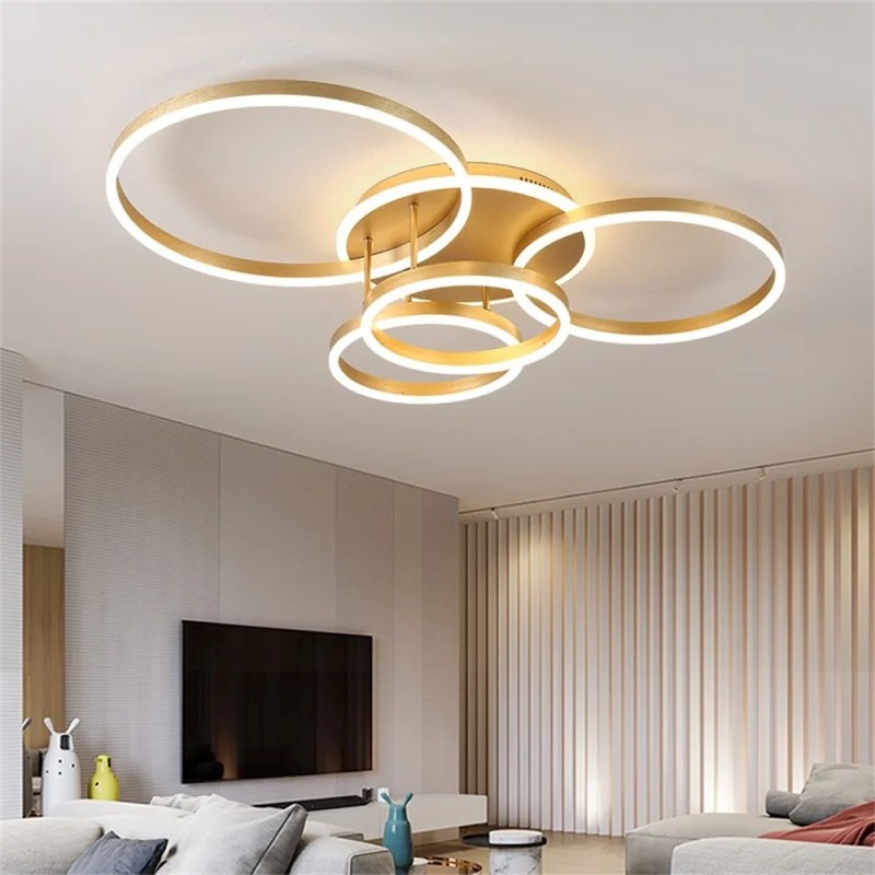 Lustra LED 360W Auriu 4 cecuri 60cm+50cm+40cm+30cm cu Telecomanda wifi  2.4G lumina/rece/calda/neutra intensitate reglabila