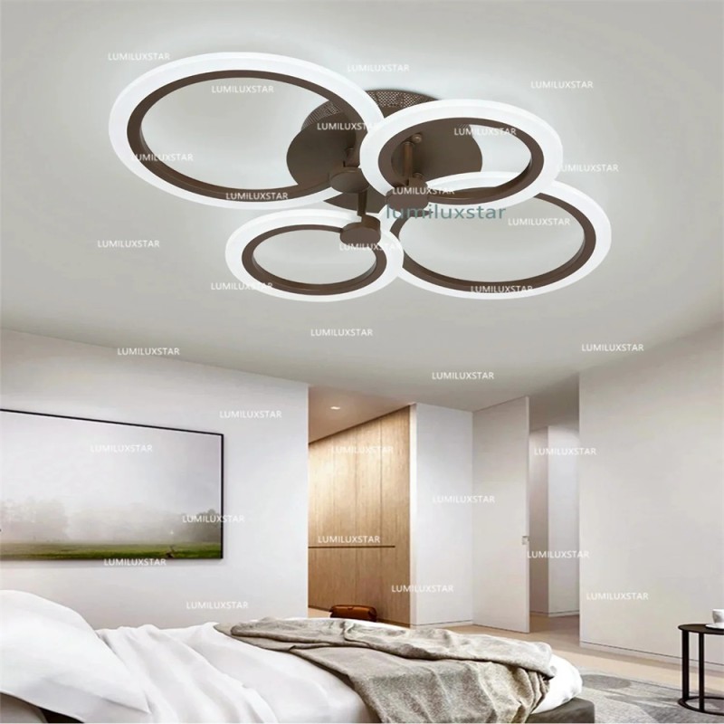 Lustra LED 4 cercuri cu Telecomanda maro wifi 2.4G cu lumina/rece/calda/neutra intensitate reglabila