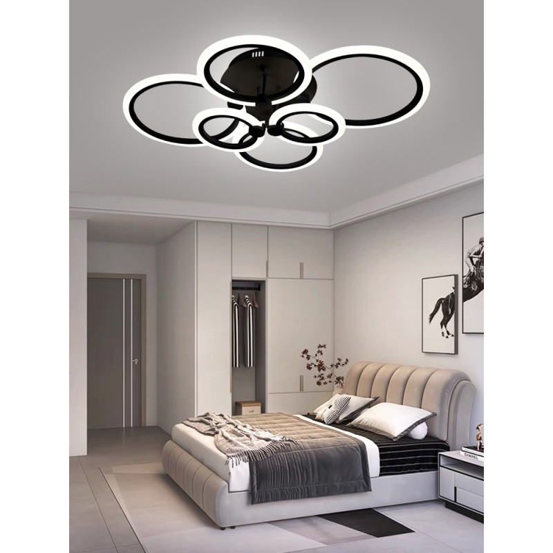 Lustra LED 6 cercuri Neagra cu Telecomanda wifi 2.4G cu lumina/rece/calda/neutra intensitate reglabila