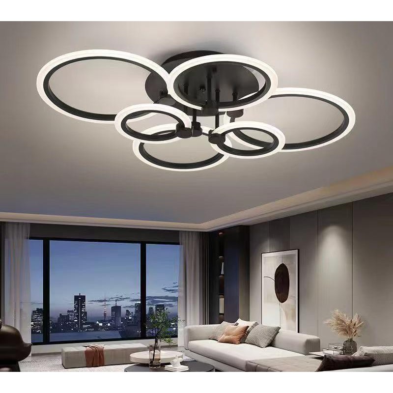 Lustra LED 6 cercuri Negru cu Telecomanda wifi 2.4G cu lumina/rece/calda/neutra intensitate reglabila
