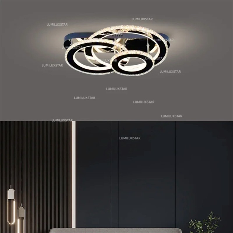 Lustra LED Cristal 3 cercuri Oțel inoxidabil cu Telecomanda wifi  2.4G lumina/rece/calda/neutra intensitate reglabila