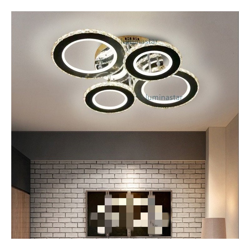 Lustra LED Cristal  4 Cercuri cu Telecomanda wifi 2.4G lumina/rece/calda/neutra intensitate reglabila
