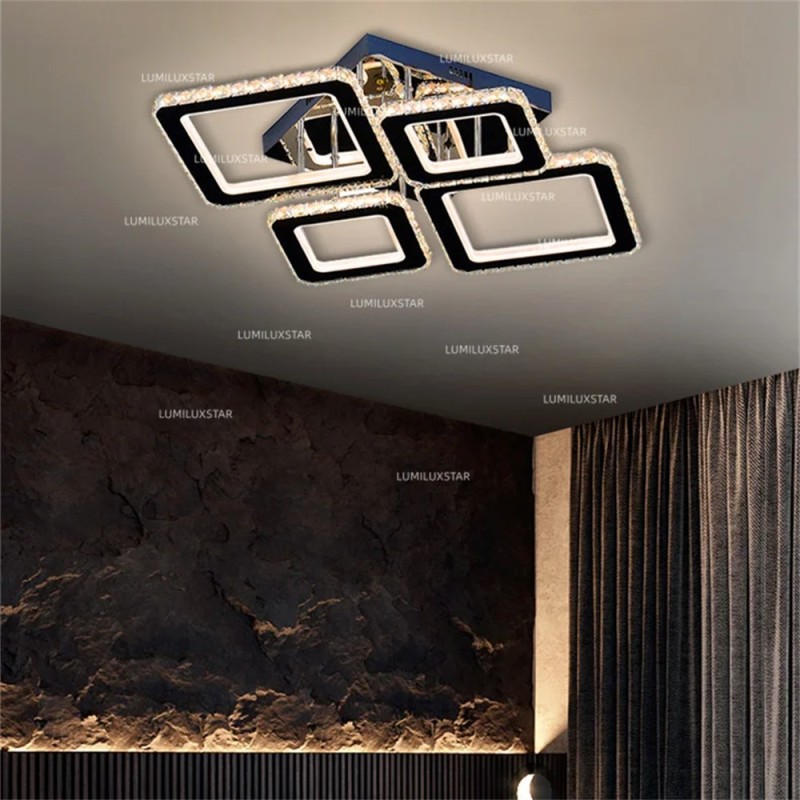 Lustra LED Cristal 4 Square Oțel inoxidabil cu Telecomanda wifi  2.4G lumina/rece/calda/neutra intensitate reglabila