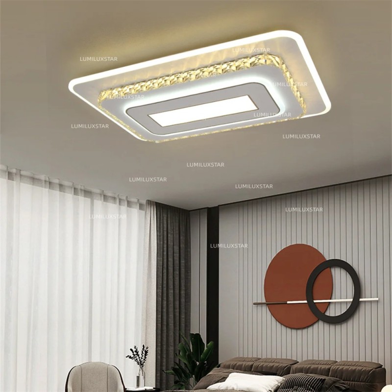 Lustra LED cu Telecomanda wifi dreptunghiular cu 3 nivele cristal 2.4G cu lumina/rece/calda/neutra intensitate reglabila