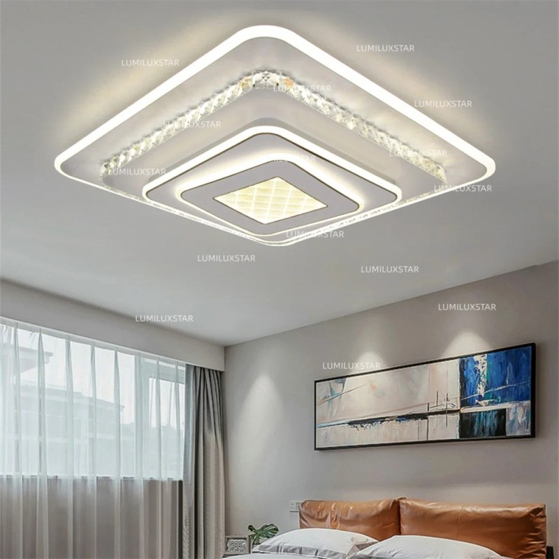Lustra LED cu Telecomanda wifi dreptunghiular cu 4 nivele cristal 2.4G cu lumina/rece/calda/neutra intensitate reglabila