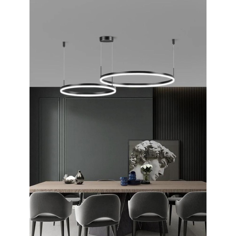 Lustra LED Negru 2 cecuri 60cm+40cmcu Telecomanda wifi  2.4G lumina/rece/calda/neutra intensitate reglabila