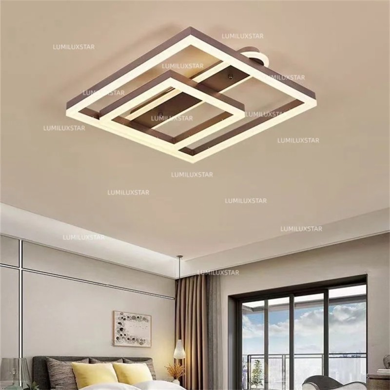 Lustra LED Patrate cu Telecomanda wifi 64cm Maro 2.4G lumina/rece/calda/neutra intensitate reglabila